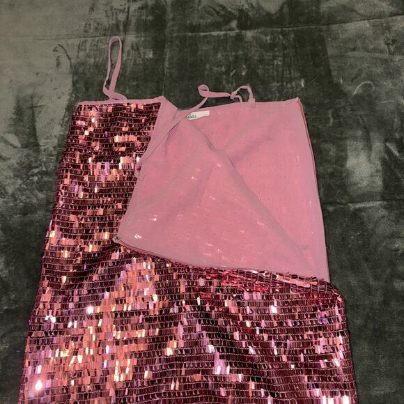 Talulah Sequin Mini Dress Women Small Pink Sleeveless Side Zip Spaghetti Strap - Picture 2 of 6